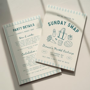 Modelo de convite para troca de domingo: Convite para festa com tema de feira de produtores (Design digital Canva)