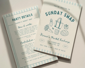 Sunday Swap Invitation Template: Farmer's Market Theme Exchange Party Invite (Canva Digital Design)