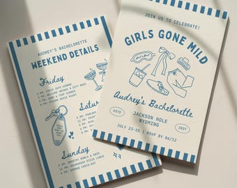 Girls Gone Mild Bachelorette Invitation Template: Spa Slumber Party Theme Bach Itinerary (Canva Digital Invite Design)