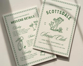 Scottsdale Social Club Bachelorette Invitation Template: Scottsdale Before the Veil Bach Itinerary (Canva Digital Invite Design)