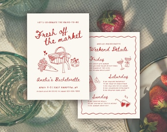 Fresh Off The Market Bachelorette Invitation Itinerary Template, Floral Farmer&#39;s Market Bach Party Theme, Editable Canva Digital Invite