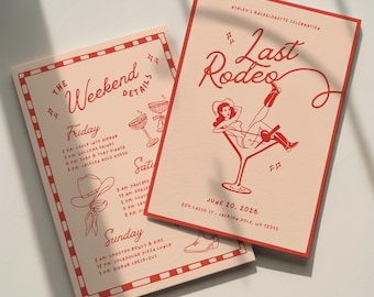 Last Rodeo Bachelorette Invitation Template: Western Cowgirl Bach Party Itinerary (Canva Digital Invite Design)