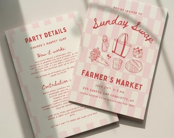 Sunday Swap Invitation Template: Farmer's Market Theme Exchange Party Invite (Canva Digital Design)