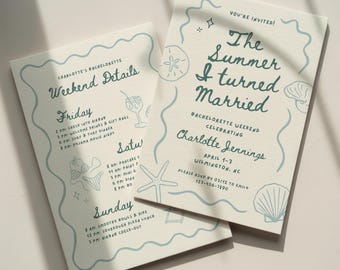 The Summer I Turned Married Bachelorette Invitation Template: TSITP Bach Party Itinerary (Canva Digital Invite Design)
