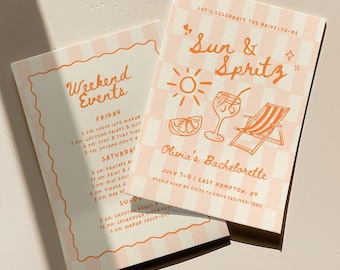 Sun & Spritz Bachelorette Invitation Template: Citrus Bach Party Itinerary (Canva Digital Invite Design)