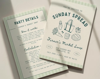 Sunday Spread Invitation Template: Farmer's Market Theme Swap Party Invite (Canva Digital Design)