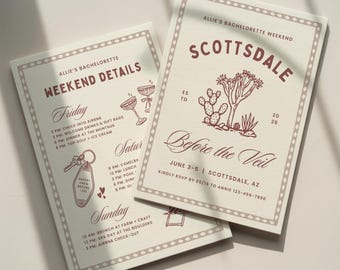 Scottsdale Before the Veil Bachelorette Invitation Template: Arizona Desert Bach Weekend Itinerary (Canva Digital Invite Design)
