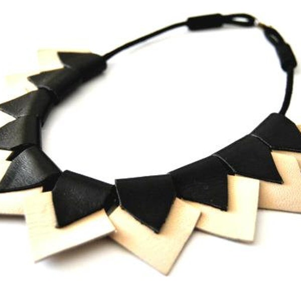 Statement Necklace-Beige and Black, Geometric Necklace, gift idea