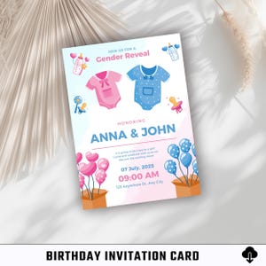 Cartão de convite de aniversário / Cartão digital / Cartão para impressão / Cartão editável / Convite para festa / Modelo Canva / Celebração / Cartão minimalista