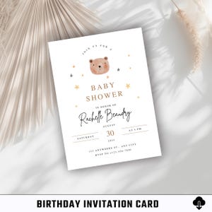Cartão de convite de aniversário / Cartão digital / Cartão para impressão / Cartão editável / Convite para festa / Modelo Canva / Celebração / Cartão minimalista