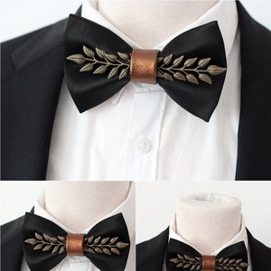 Black bowtie, copper mens silk bow tie for men, gold wedding bow tie black satin bowtie steampunk formal attire groomsmen gift set boys prom