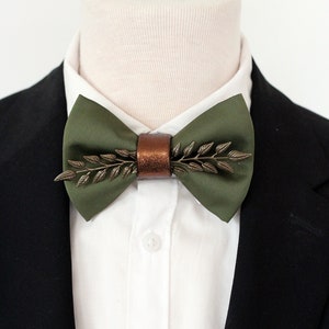 Hunters green satin mens tuxedo bow tie, hunters green rust brown formal bowties men, copper forrest wedding groom bowtie groomsmen gift set image 2