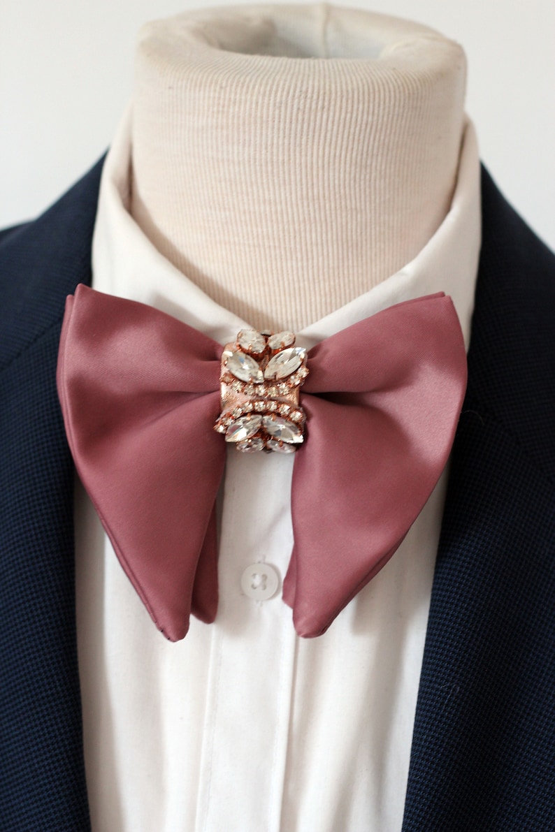 Rose Gold Satin Mauve Oversized Pretied Bow Tie Set Rosewood Etsy