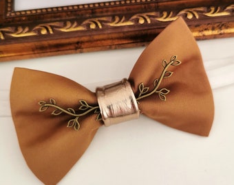 Terracotta brown copper satin mens bow tie lapel flower set, light brown, gold bowties, rust brown boutonniere fall prom boys groomsmen suit