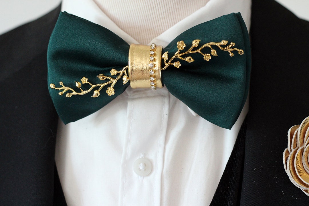 Emerald Green Satin Mens Tuxedo Bow Tie, Emerald Green Bowties Men