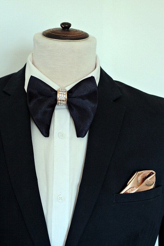 Navy bow tie navy blue bow ties for menrose gold satin boys | Etsy