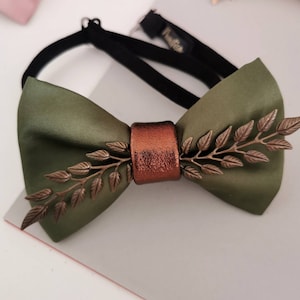 Hunters green satin mens tuxedo bow tie, hunters green rust brown formal bowties men, copper forrest wedding groom bowtie groomsmen gift set image 6