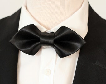 Small black pointy satin bow tie, formal black bow ties for men bowtie, wedding groom bowtie groomsmen attire, boys formal prom suit, silk
