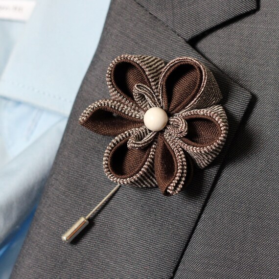 Rustic boutonniere Lapel flower pin Silk and linen purple Etsy