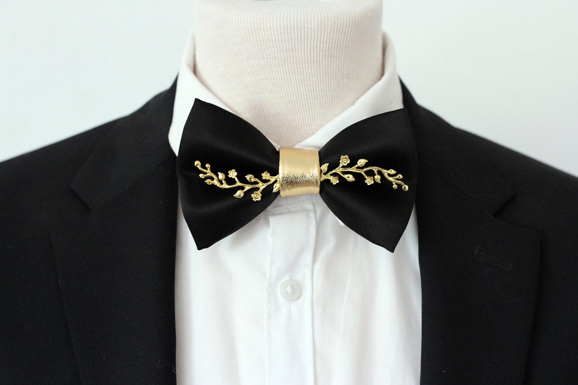 Black and Gold Satin Butterfly Bow Tie Formal Black Bowties - Etsy