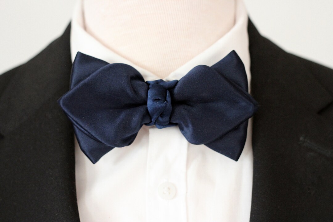 Simple Navy Blue Satin Bow Tie Navy Blue Formal Bowties Mens - Etsy