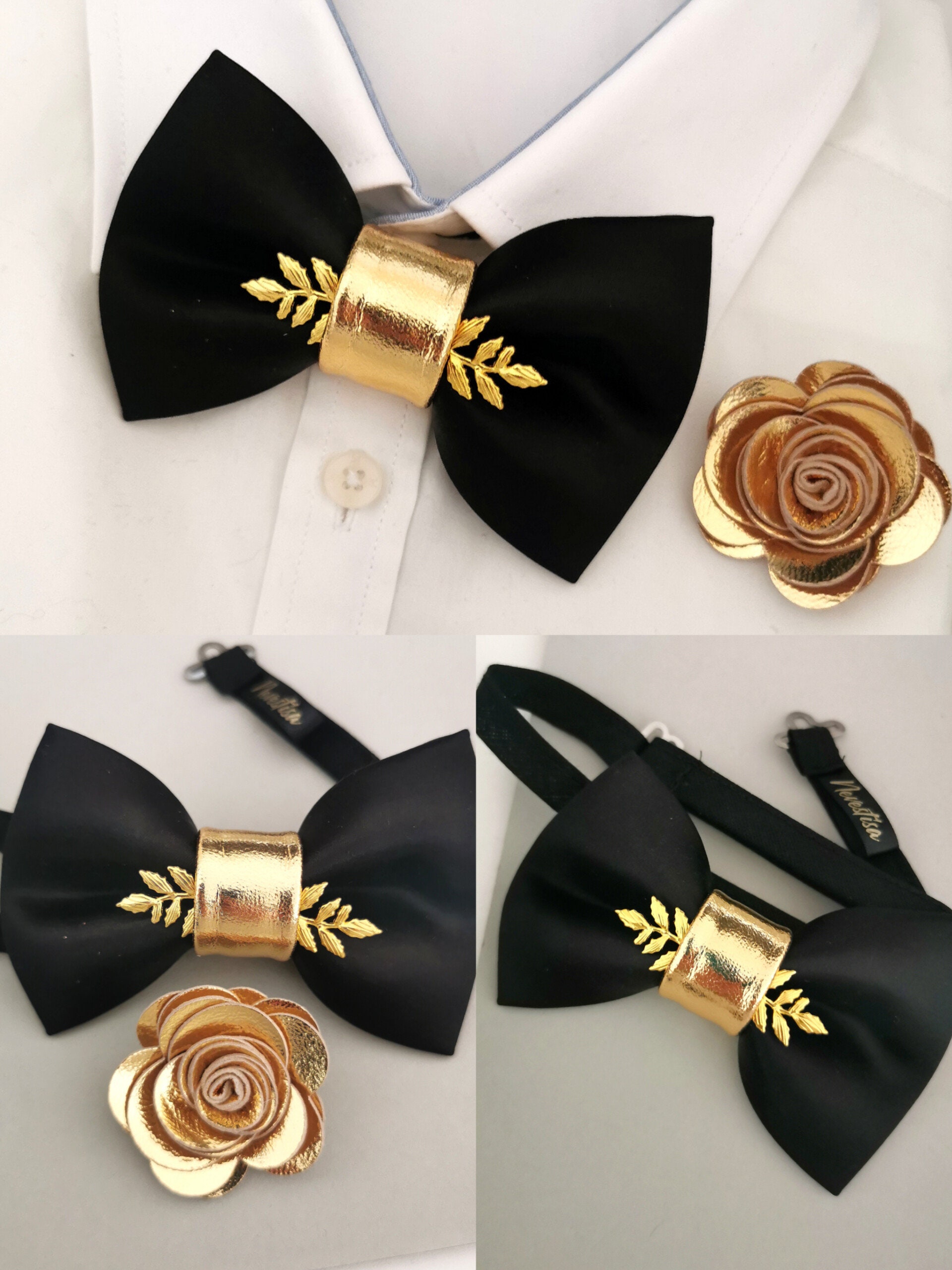 Black and Gold Bowtie Mens Silk Bow Tie for Men Gold 