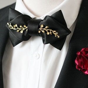 Black bowtie, Gold men&#39;s pointed bow tie for men, gold wedding bow tie black satin bowtie bow tie formal attire groomsmen gift set boys prom
