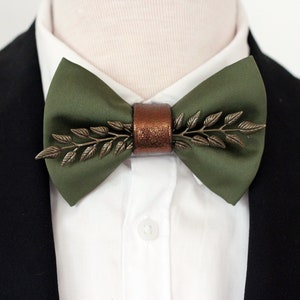 Hunters green satin mens tuxedo bow tie, hunters green rust brown formal bowties men, copper forrest wedding groom bowtie groomsmen gift set image 5