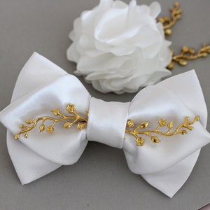 White Bow Tie Lapel Pin Set Wedding Groom Satin Bowtie - Etsy