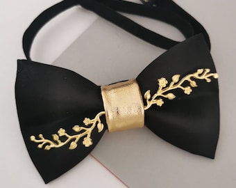 Black and gold satin butterfly bow tie, formal black bowties for men bowtie, wedding groom bowtie groomsmen attire gold rhinestones sequin