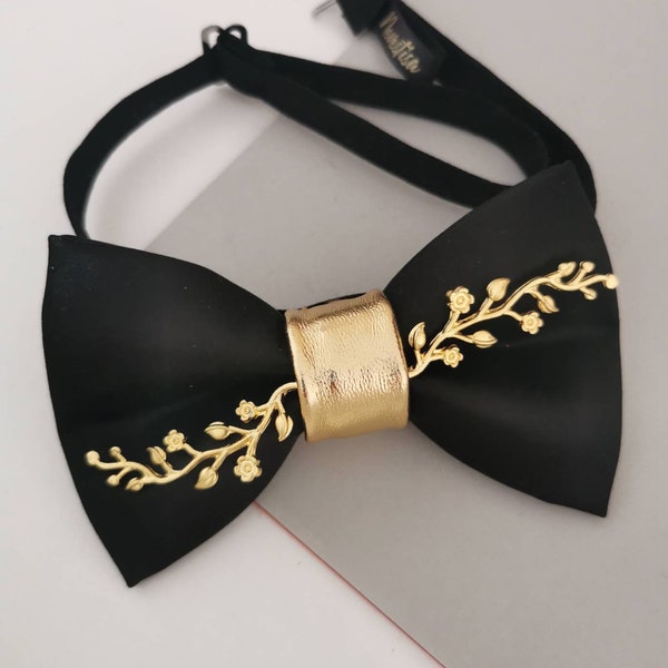 Black and gold satin butterfly bow tie, formal black bowties for men bowtie, wedding groom bowtie groomsmen attire gold rhinestones sequin