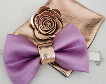 lilac Baby Pink satin Bow Tie square set for men,big rose Gold powder pink BowTie boutonniere, Groom blush barbie pink, boys prom suit