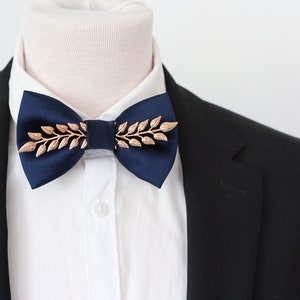 Navy blue satin mens boys bow tie, navy blue formal bowties, men bowtie wedding grooms, formal blue suit rose gold, rhinestones bowtie