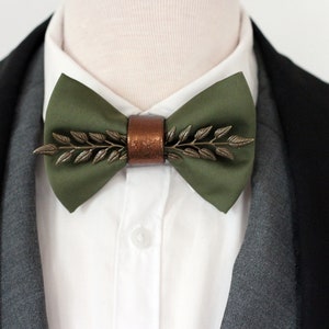 Hunters green satin mens tuxedo bow tie, hunters green rust brown formal bowties men, copper forrest wedding groom bowtie groomsmen gift set image 9