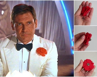 BIG Garofano di cotone rosso, stile Harrison Ford, boutonniere da uomo James Bond, bordeaux dei testimoni dello sposo, spilla, fiore da bavero da uomo Daniel Craig,