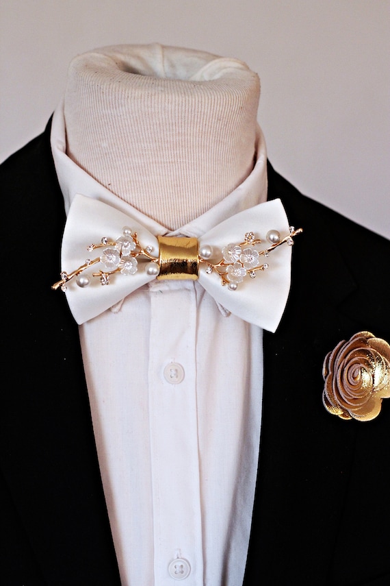 Copper Black Tux With Rose Gold Bow Tie Cream White Bow Tie