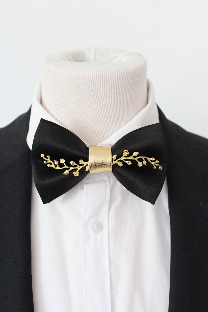 Black and Gold Satin Butterfly Bow Tie Formal Black Bowties - Etsy