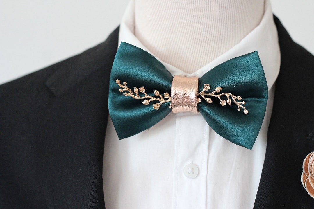 Emerald Green Satin Bow Tie, Green Formal Bowties for Men Hunters Green