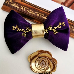 purple bowtie, Violet mens velvet Bow Tie set, eggplant wedding, gold lapel pin boutonniere, Groom boys prom formal suit, toddler set, boys