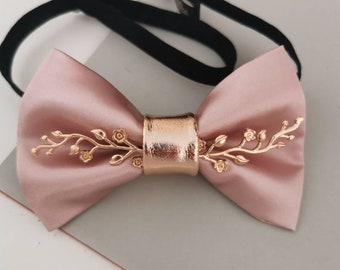 Rose Gold satin Tie Pre tied Bow Tie, Rose Gold BowTie, dusty pink BowTie, Groom prom blush light powder Pink Bow Tie boys prom suit wedding