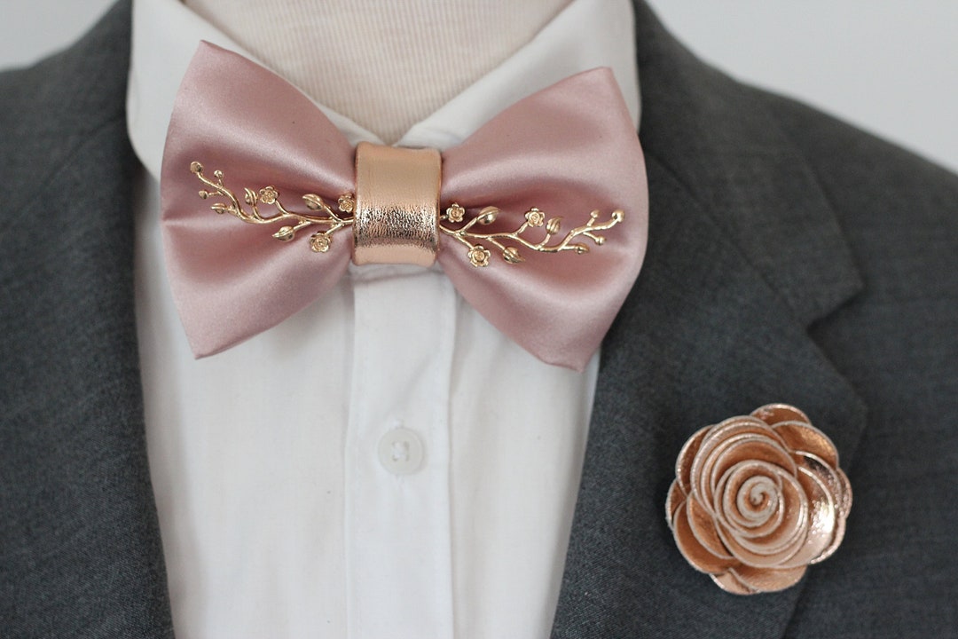 Rose Gold Satin Tie Pre Tied Bow Tie Rose Gold Bowtie Dusty - Etsy