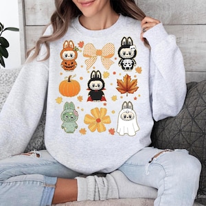 Cute Halloween Bunny PNG Set, Kawaii Fall Costume Rabbits Digital File, Pumpkin Ghost Skeleton Dracula Zombie Bunny Clipart for Sublimation