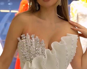 Luxury Royal Ball Gown Wedding Dress, Sparkly Princess Bridal Gown, Strapless Wedding Dress, Glitter Bridal Dress, Custom Made Wedding Gown