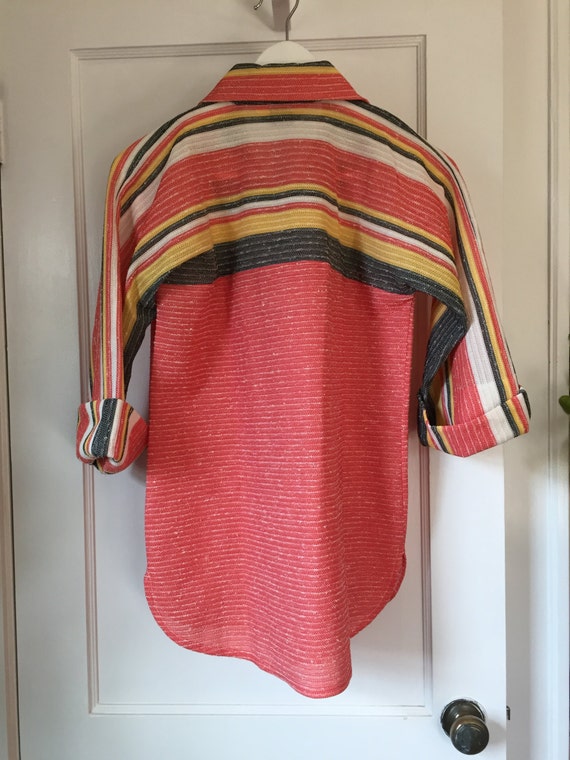 Vintage 1970's Woven Tunic Top in Orange, Gold, B… - image 2