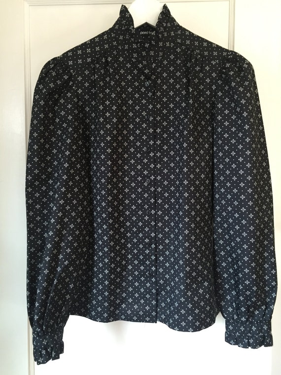 Vintage Black & White Polyester Blouse by Panther