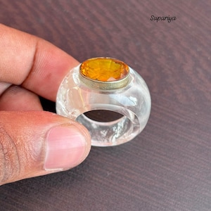 Crystal Quartz Ring,White Stone,Natural Crystal,Handmade Jewelry,Citrine Ring,Yellow Stone,Birthstone Jewelry,Christmas Gift.