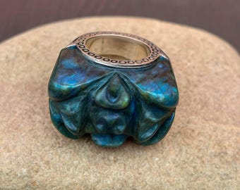 Flower Labradorite Ring, Blue Fire Stone, 925 Sterling Silver
