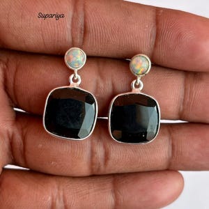 Onyx Stud Earrings: 925 Sterling Silver, Black Stone