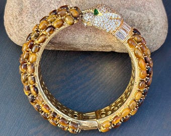 Tiger Eye Stone Bangle: Natural Gemstone Bangle,  Gold Filled