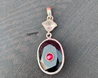 Onyx & Ruby Pendant : Sterling Silver, Handmade Gemstone, Mojonight Pendant